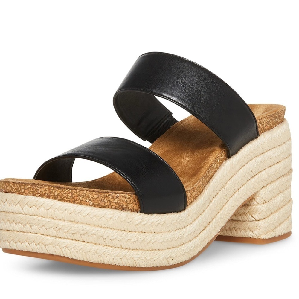 Steve Madden Black and Tan Espadrille Wedges